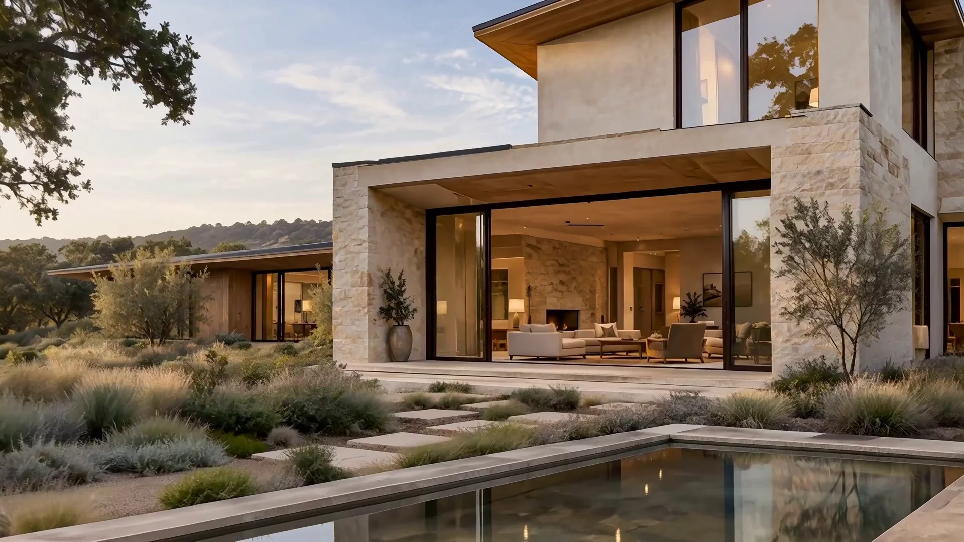 A living space opening to a garden.